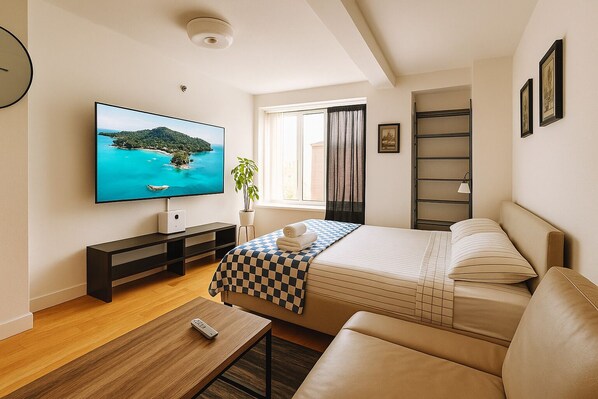 1 habitación, tabla de planchar con plancha, wifi gratis y ropa de cama 