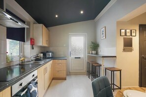 Fridge, microwave, oven, electric kettle