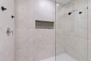 Shower, hair dryer - Beach, You Crazy! by Carolina Getaway- Oceanfront 2BR Condo POOL & HOT TUB OPEN (Carolina Beach)
