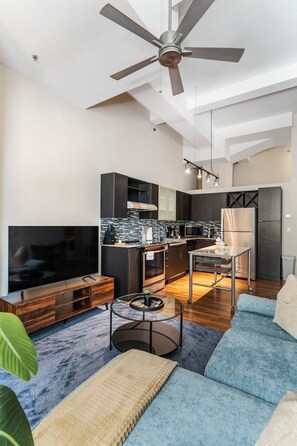 TV, fireplace