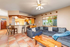 TV, fireplace - Private Pool Home with Patio | La Quinta Cove (La Quinta)