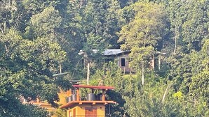 A multi-story building with a traditional architectural style, surrounded by lush greenery. - Eagles Eco Lodge - Kandy (Teldeniya)