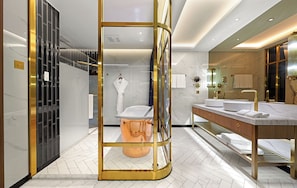 Superior Twin Room | Bathroom | Separate bathtub and shower, rainfall showerhead, hair dryer, bathrobes