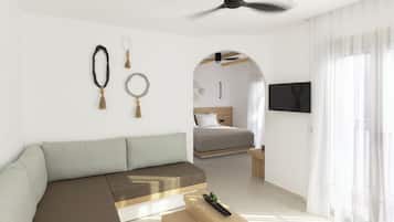 Suite Signature, balcon, vue piscine | 1 chambre, coffres-forts dans les chambres, chambres insonorisées