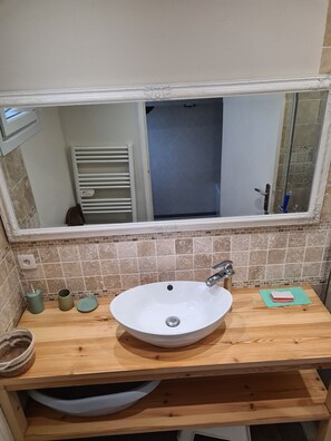 Douche, séchoir à cheveux, papier de toilette