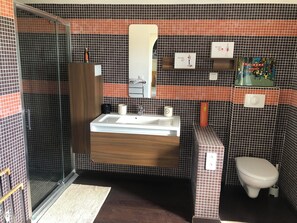 Hiustenkuivaaja, pyyhkeet, saippua, vessapaperi