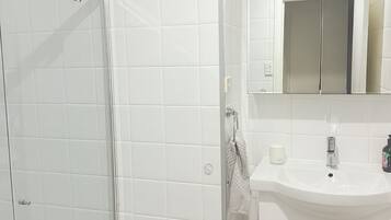 Shower, towels, toilet paper