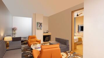 Habitación de lujo | Caja de seguridad en la habitación y espacio para trabajar con laptop