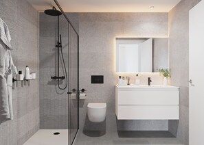 Shower, rainfall showerhead, hair dryer, towels - Lucentina Line (Villajoyosa)