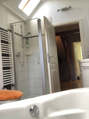 Appartement, 2 chambres, accessible aux personnes à mobilité réduite, terrasse | Douche de la salle de bain