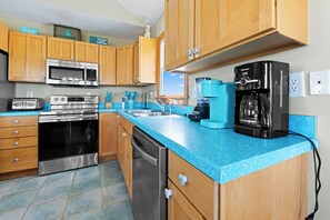 Fridge, microwave, oven, dishwasher