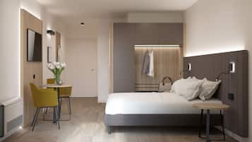 Habitación Confort doble, balcón | Caja fuerte, escritorio, cortinas opacas y sistema de insonorización