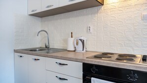 Fridge, oven, stovetop, cookware/dishes/utensils