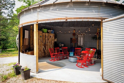 Unique Midwest stay in two story grain bins! Sleeps 8  in a 2-story grain bins