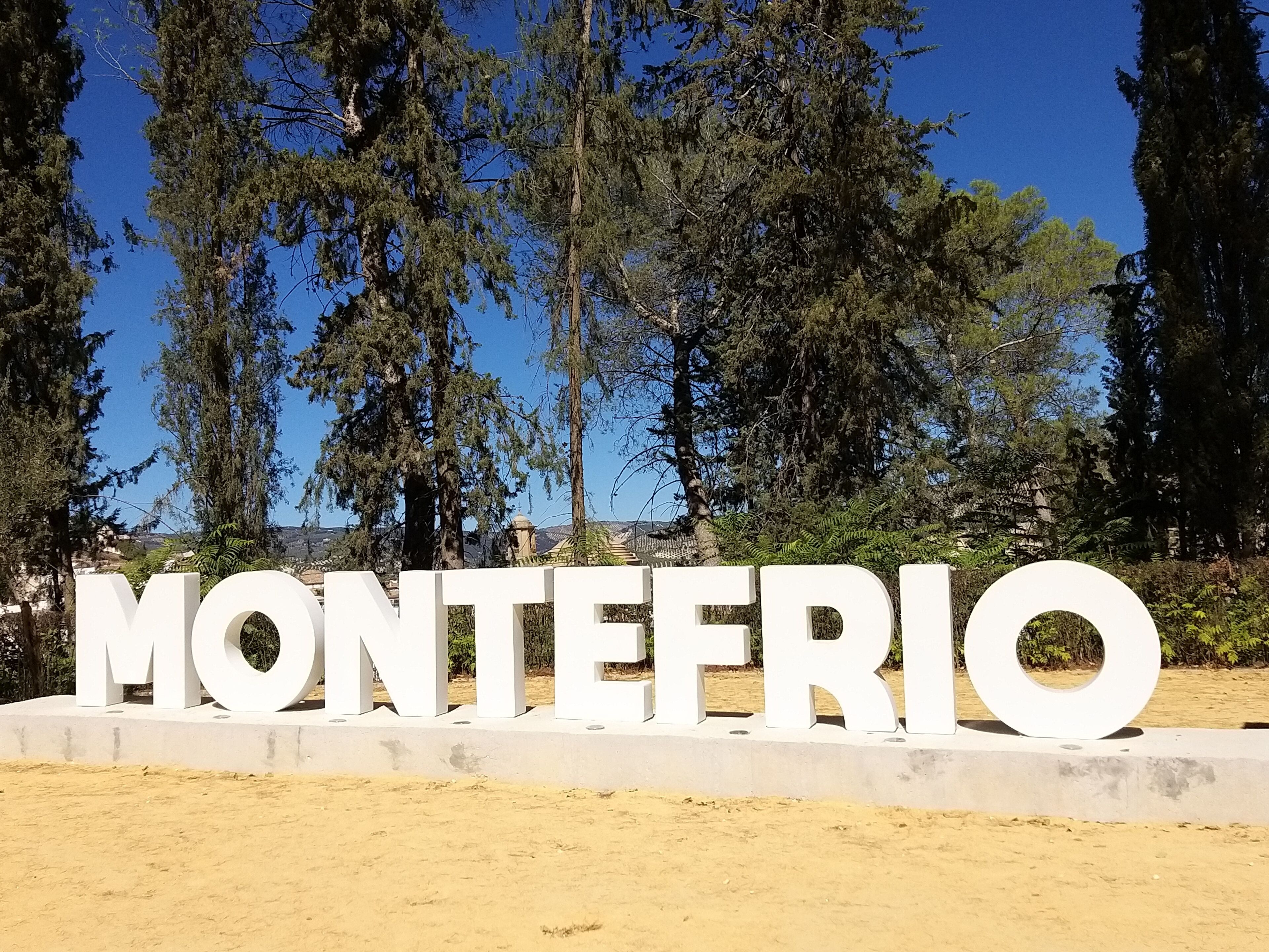 A large white sign with the word "MONTEFRIO" in capital letters.