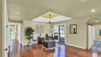 Small seating area with 2 chairs.