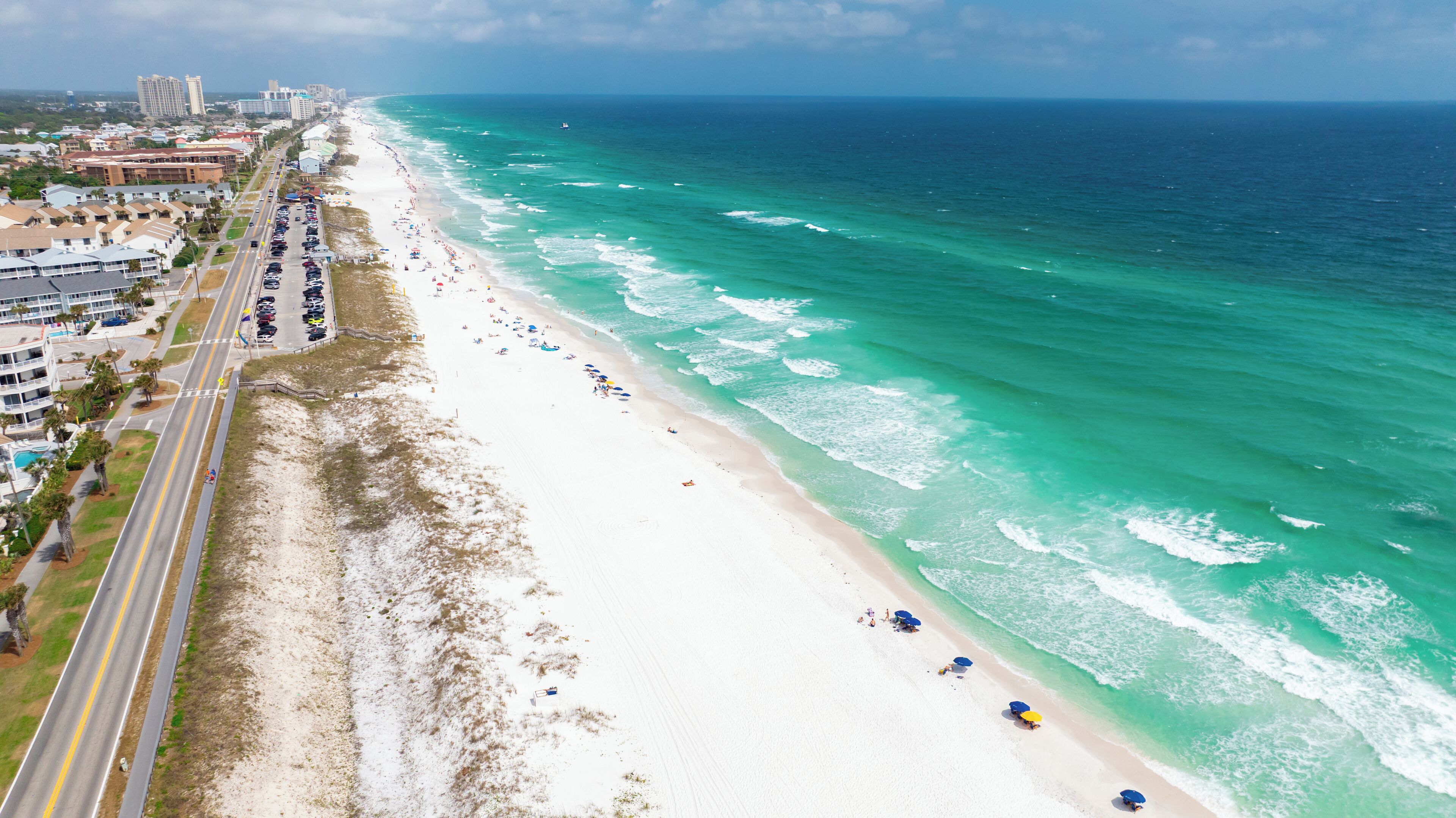 On the beach, sun-loungers, beach towels