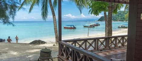 On the beach, white sand