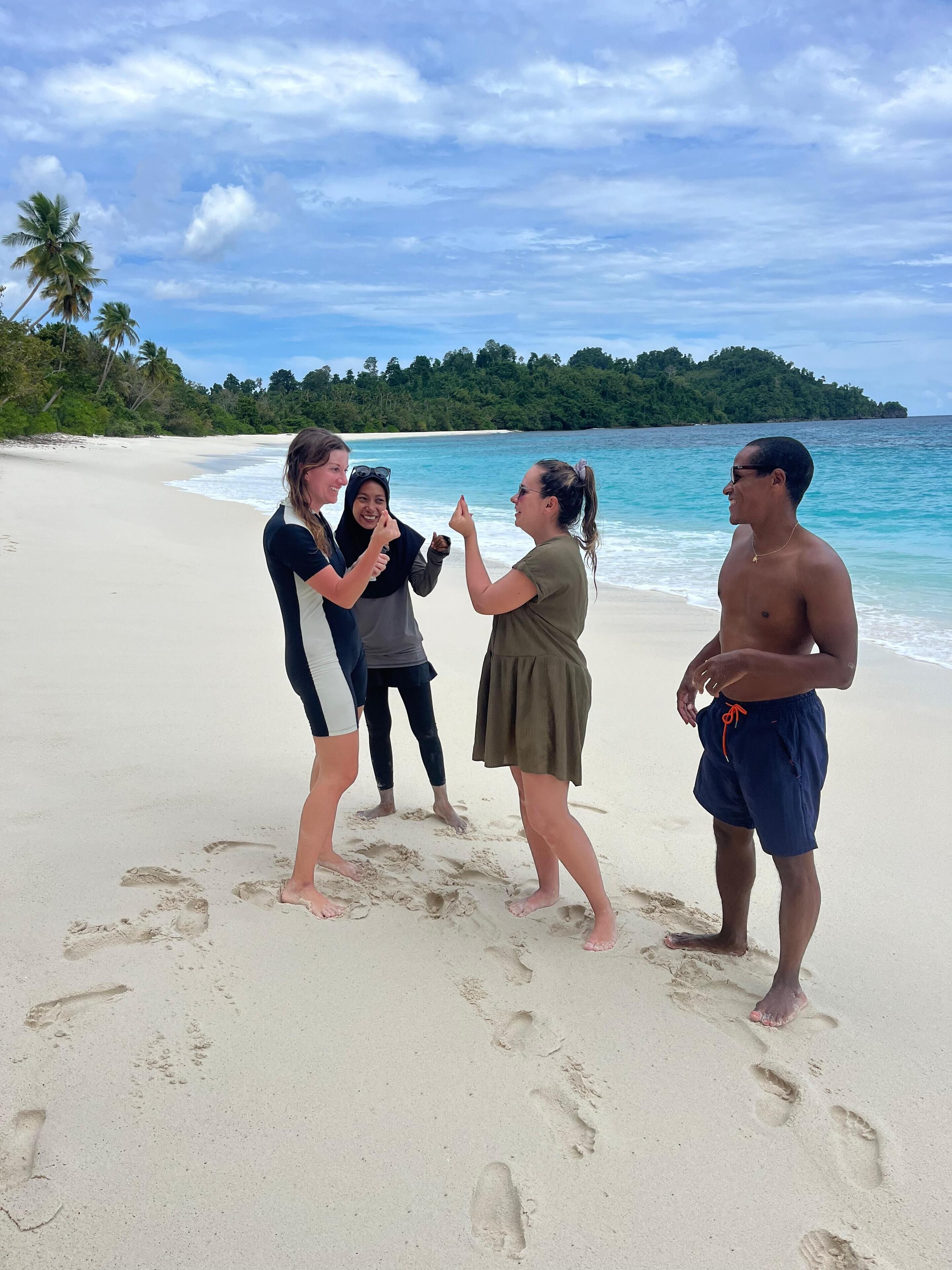 On the beach, white sand, beach shuttle
