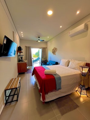 1 bedroom, desk, laptop workspace, iron/ironing board