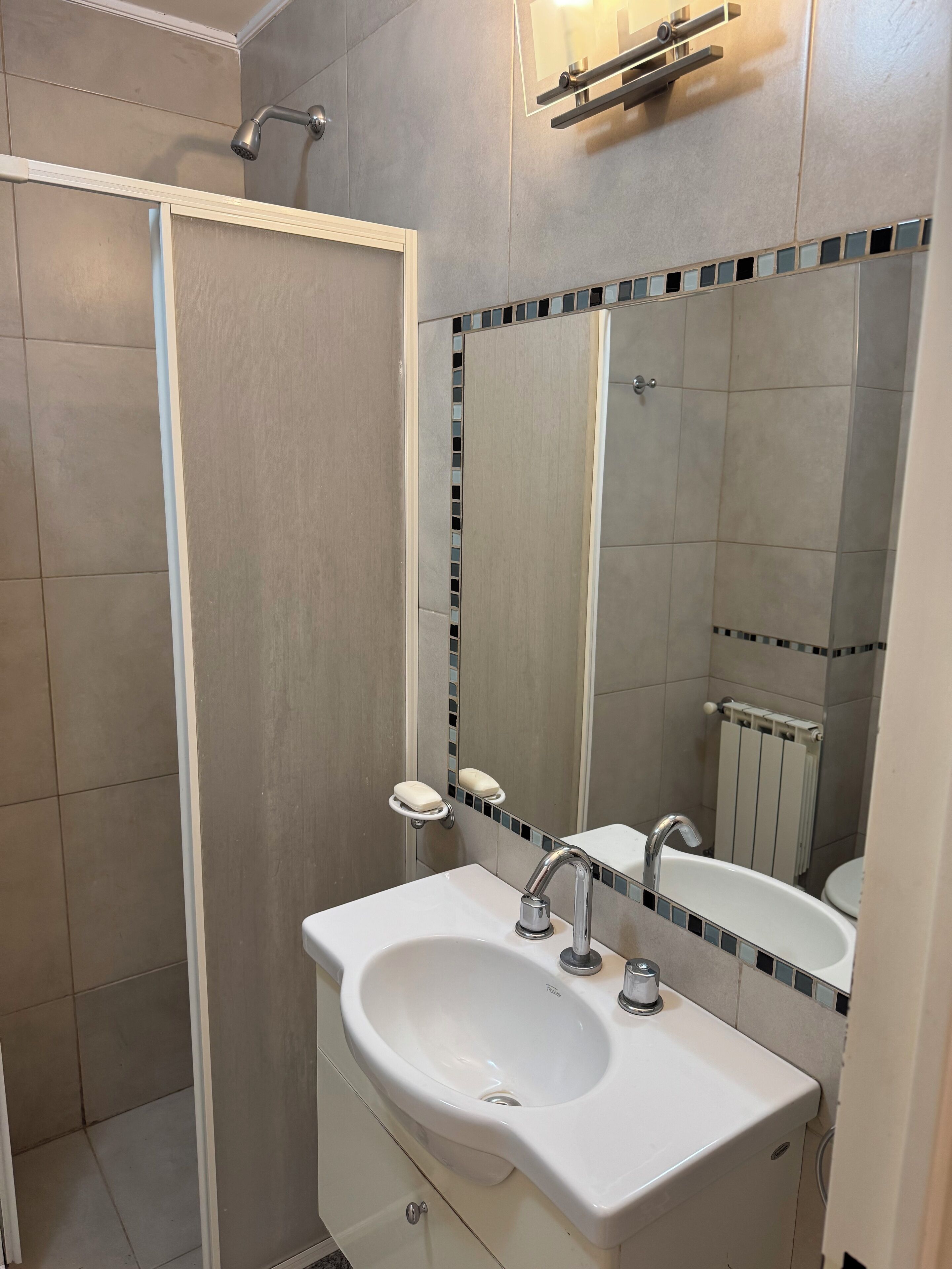 Hair dryer, bidet, towels, soap