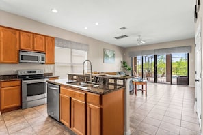 House, Multiple Beds, Pool Access, Pool View (Family Retreat) | Private kitchen | Fridge, microwave, oven, stovetop