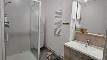 Hair dryer, towels, toilet paper