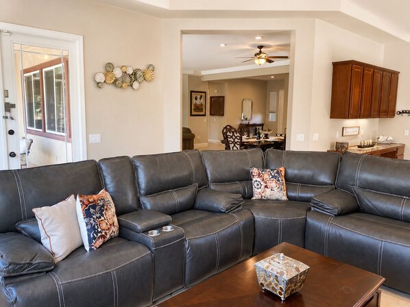 Smart TV, fireplace, video games, DVD player