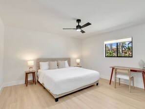 2 bedrooms, desk, iron/ironing board, travel cot