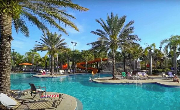 Outdoor pool, sun loungers