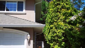 A two-story house with a garage, a covered porch, and a large tree in front. - Eagle's guest suits: two bedrooms living room private kitchen and full washroom (Victoria)