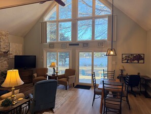 Smart TV, fireplace, table tennis, books