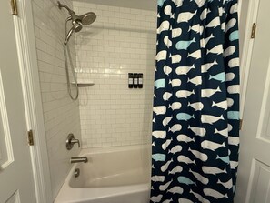 Shower, towels, soap, shampoo