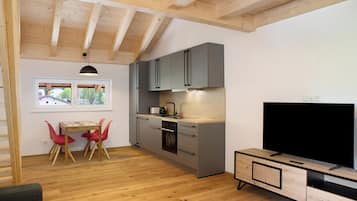Fridge, oven, stovetop, electric kettle