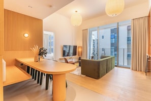 Apartment, 1 Bedroom, Balcony, City View | Living area | 50-inch Smart TV with cable channels - Mood Living 45  (Dubai)