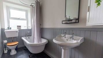 Shower, hair dryer, shampoo