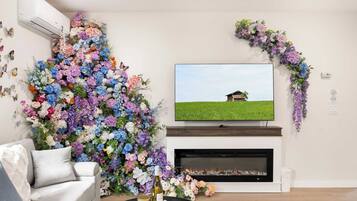 TV, fireplace, offices
