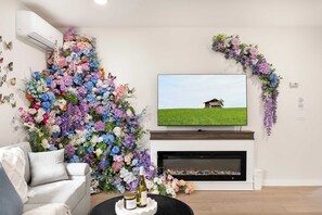 TV, fireplace, offices
