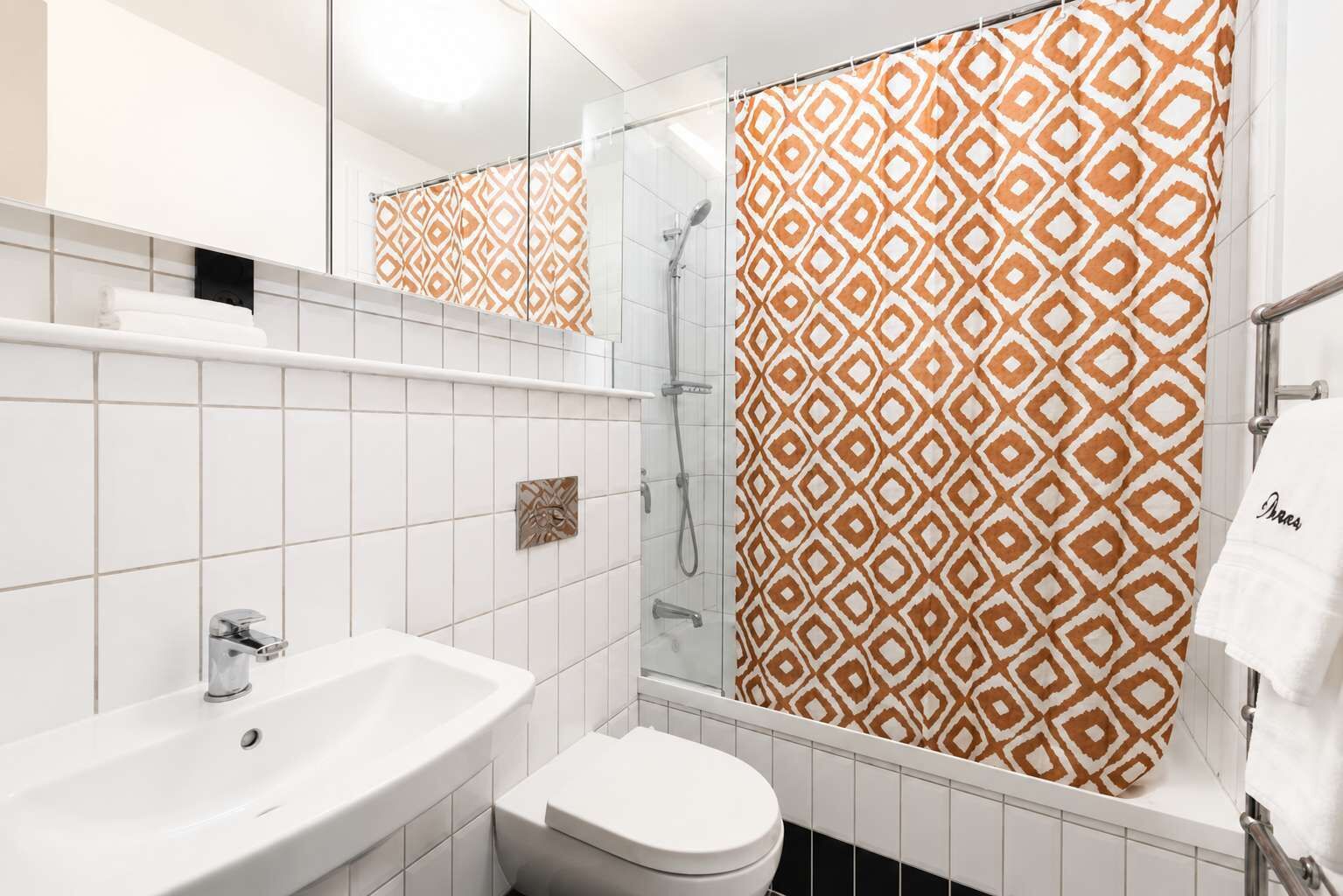 Douche, séchoir à cheveux, serviettes fournies, shampooing