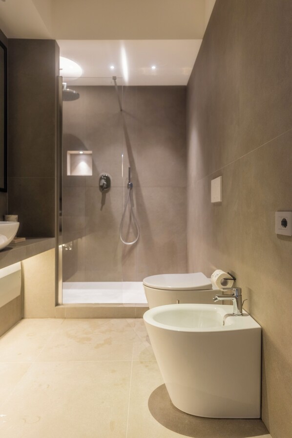 Dusche, Haartrockner, Bidet, Handtücher