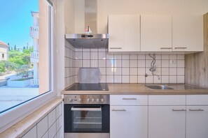 Fridge, oven, stovetop, electric kettle