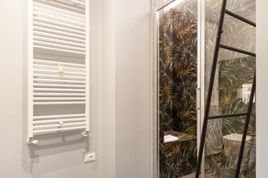 Shower, hair dryer, bidet, towels