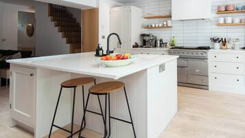 Fridge, oven, stovetop, coffee/tea maker