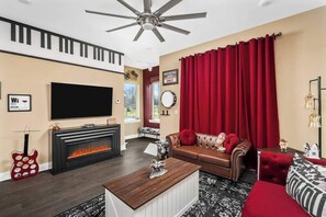 TV, fireplace, offices