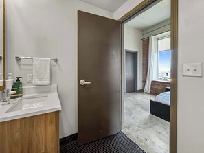 Shower, hair dryer, shampoo