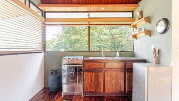 Fridge, oven, stovetop, coffee/tea maker