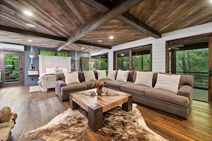 TV connectée, cheminée, livres