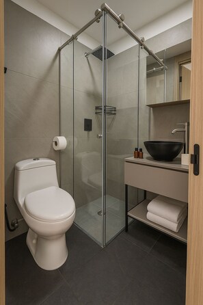 Sèche-cheveux, serviettes fournies, savon, papier toilette
