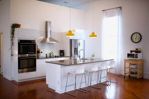 Fridge, microwave, oven, stovetop - Historic Hideaway with Sauna near the Lake (Bloomington)