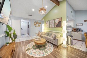 Smart TV, fireplace, table football